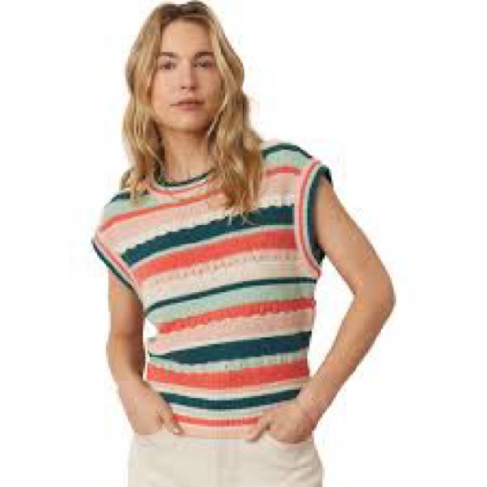 Marine Layer Rory Stripe Open-Knit Sweater Vest Cotton Blend Multicolor Size XS